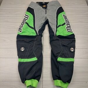 Moose Racing Motocross Pants Mens 38 Black Green USA Adjustable Waist Padded
